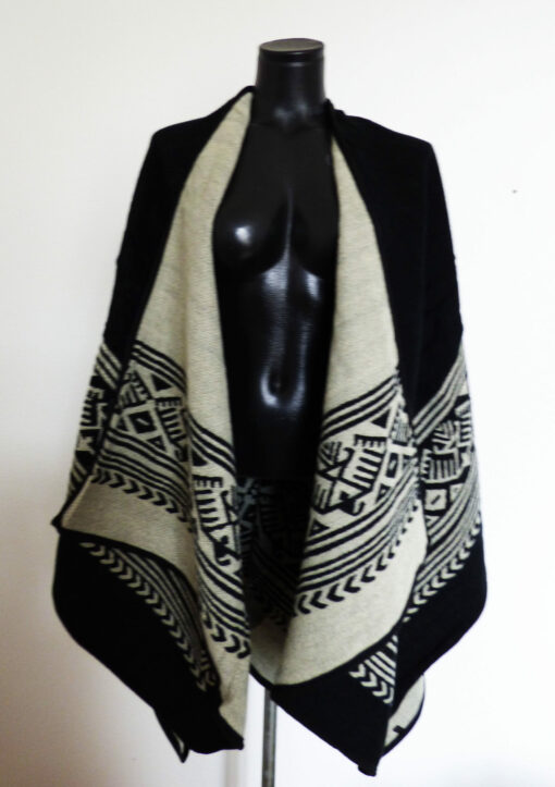 Poncho Noir & Gris Réversible – Image 2