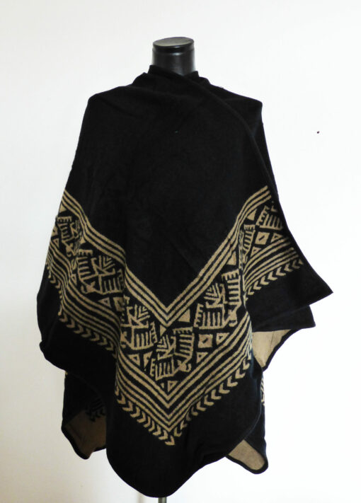 Poncho Noir & Marron Réversible
