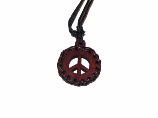 Collier Bois Peace & Love Marron