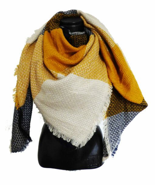 Grand Foulard Moutarde & Bleu