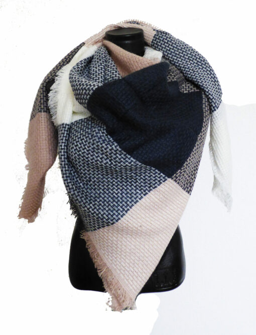 Grand Foulard Saumon & Gris Anthracite
